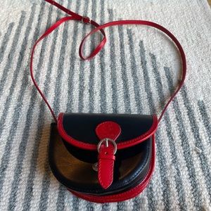 Genuine Leather Black and Red Crossbody Bag